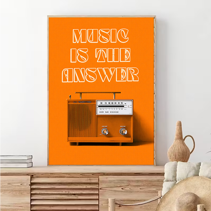 Audio Music For Background - Vintage Radyo Duvar Sanatı Çerçevesiz Kanvas