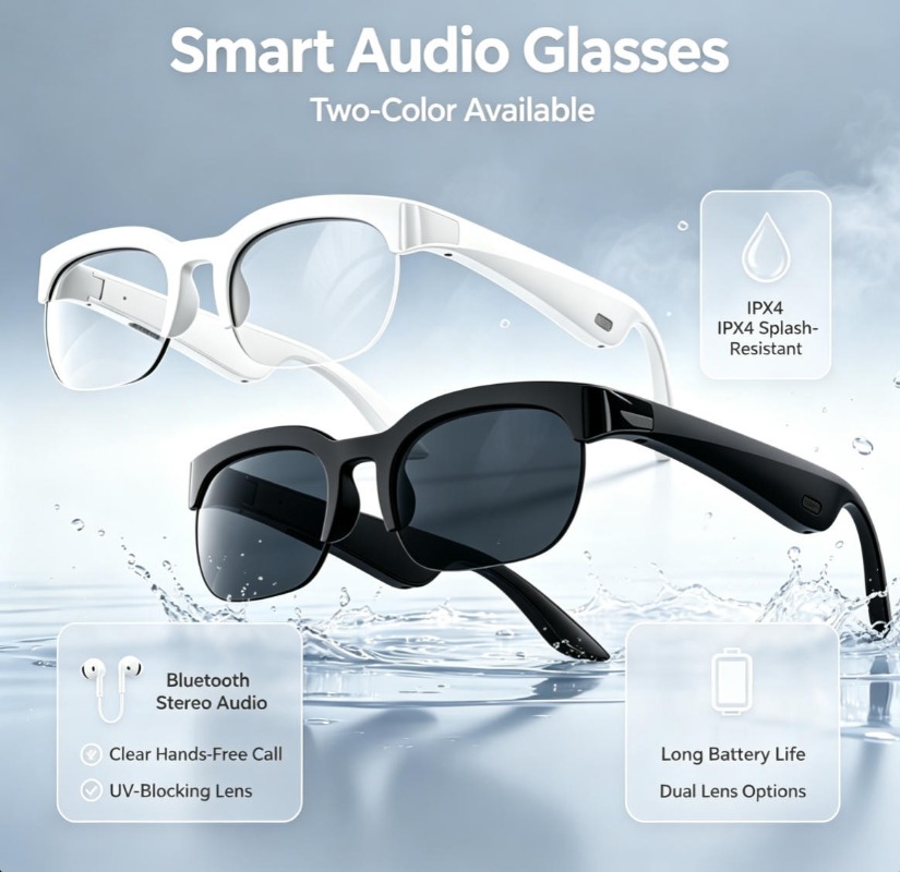 Audio Music Videos - 2 Renkli Akıllı Ses Gözlüğü Bluetooth